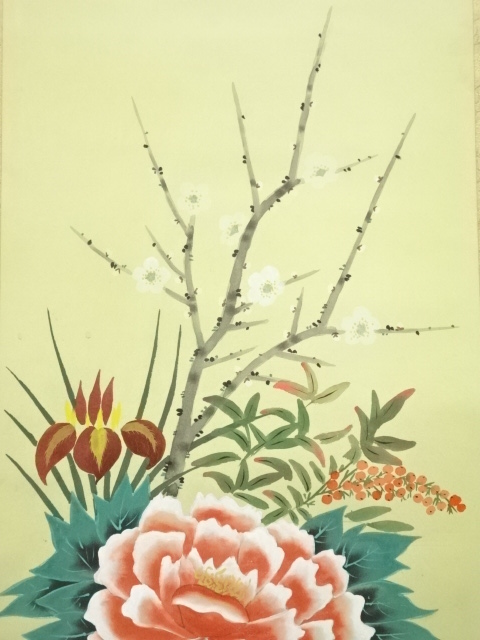 道具 ] - 道具 翠芳筆 四季花図 肉筆絹本掛軸（共箱） | ネット